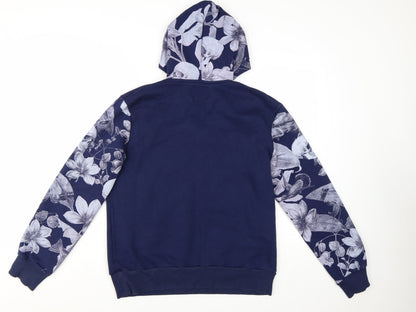 S-Ponder Womens Blue Floral Print Pullover Hoodie Size L