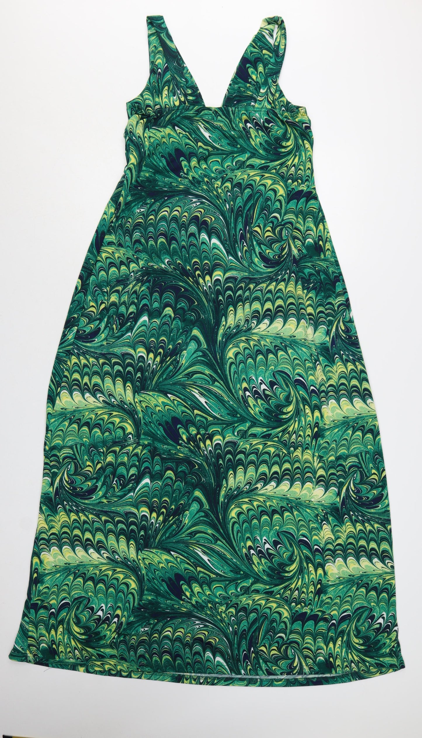 Apricot Women’s Green Geometric Midi A-Line Sleeveless Stretch Dress Size 12