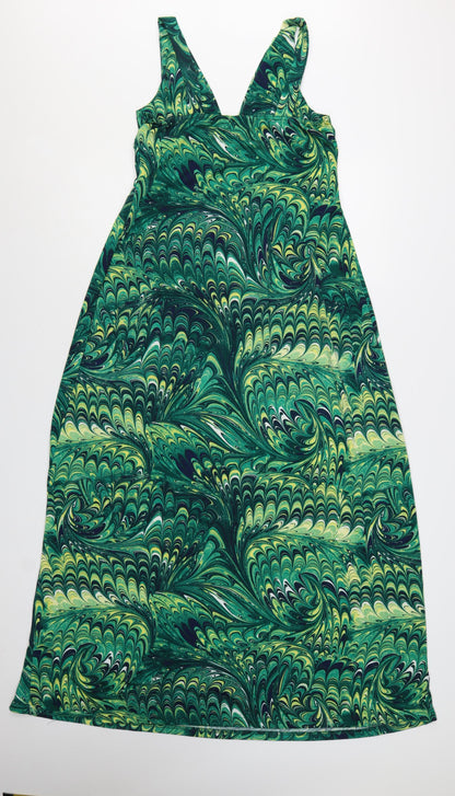 Apricot Women’s Green Geometric Midi A-Line Sleeveless Stretch Dress Size 12