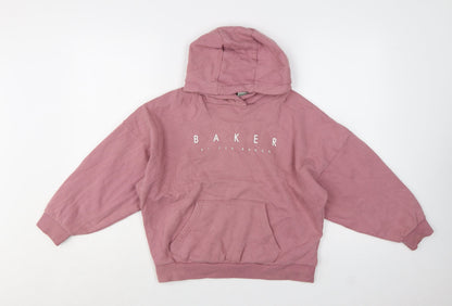 Ted Baker Girls Pink Pullover Logo Hoodie 10 Years Cotton Blend
