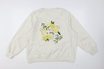 FatFace Women White Lemon Print Pullover Sweatshirt UK 16