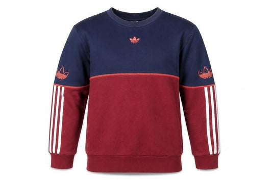Front view of Adidas boys’ navy & burgundy colourblock crew neck sweatshirt 14-15 years