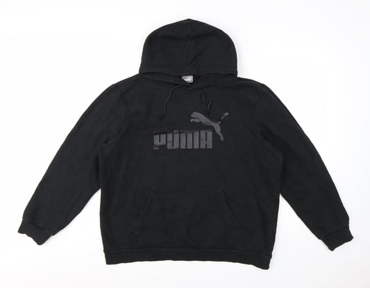 Puma Women's Black Pullover Hoodie L Cotton Blend Logo Sweatshirt