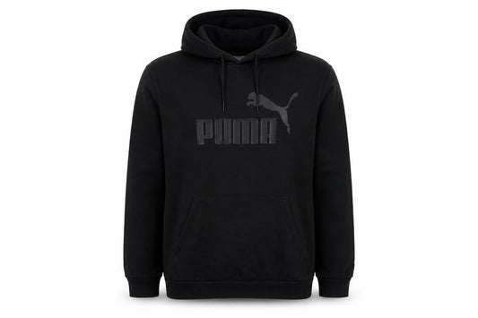 Front view of Puma Women's Black Pullover Hoodie L Cotton Blend Logo Sweatshirt