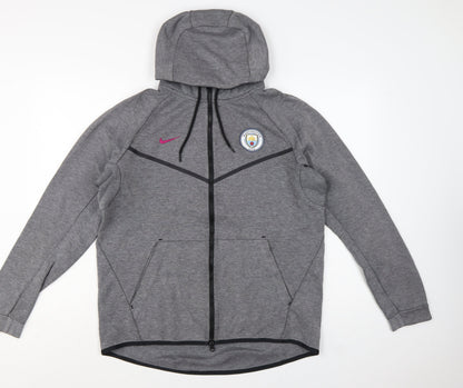 Nike Mens Grey Full Zip Hoodie L Manchester City Football Top