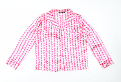 Boohoo Womens Pink Geometric Satin Pyjama Shirt Top UK 12