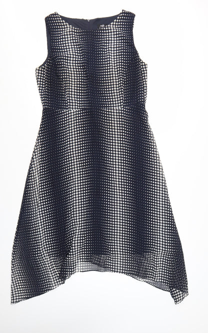 Wallis Women Blue Polka Dot Hi-Low A-Line Dress Size 14