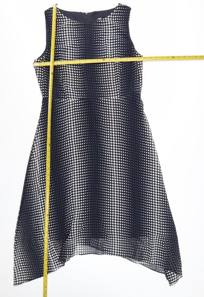 Wallis Women Blue Polka Dot Hi-Low A-Line Dress Size 14