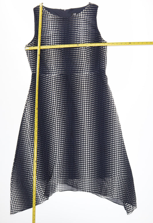 Wallis Women Blue Polka Dot Hi-Low A-Line Dress Size 14