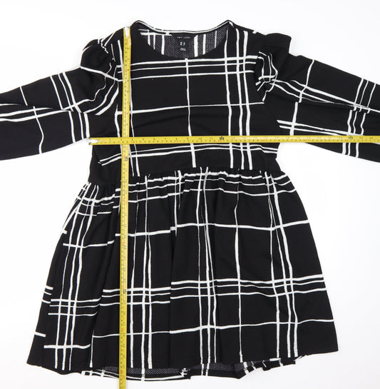 New Look Women Black Check Long Sleeve A-Line Dress Size 12