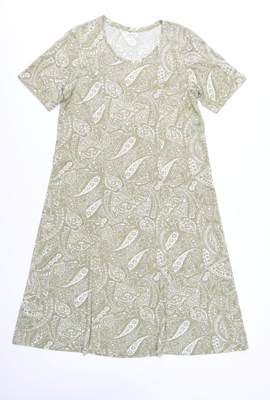 Damart Women's Green Paisley A-Line Knee Length Cotton Dress Size 16