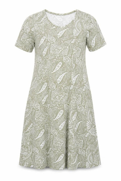 Damart Women's Green Paisley A-Line Knee Length Cotton Dress Size 16