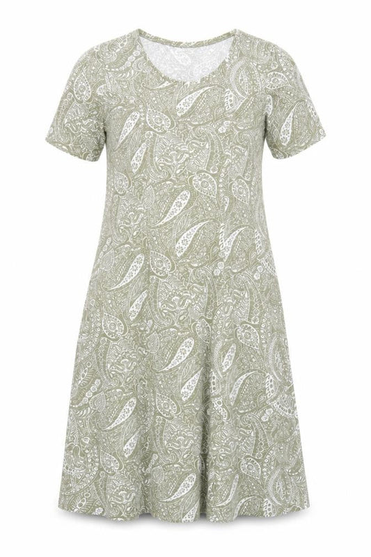 Damart Women's Green Paisley A-Line Knee Length Cotton Dress Size 16