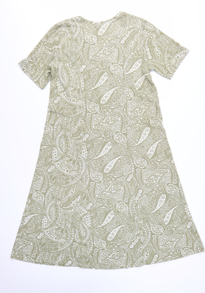 Damart Women's Green Paisley A-Line Knee Length Cotton Dress Size 16
