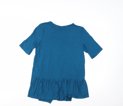 Next Women Blue Tunic T-Shirt Size 12 Short Sleeve Ruffle Hem