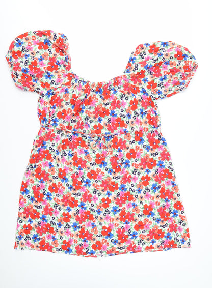 Papaya Women’s Multicoloured Floral Short Puff Sleeve A-Line Dress Size 16