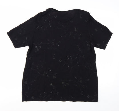 Bonmarché Women's Black Floral Glitter T-Shirt XL