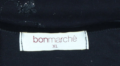 Bonmarché Women's Black Floral Glitter T-Shirt XL