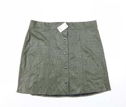 George Women's Green Faux Leather Croc Button Short Skirt Size 16