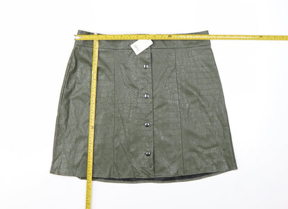 George Women's Green Faux Leather Croc Button Short Skirt Size 16
