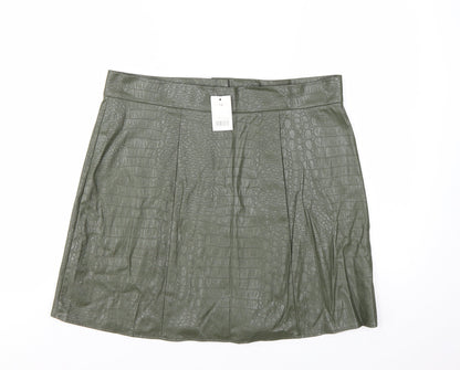 George Women's Green Faux Leather Croc Button Short Skirt Size 16