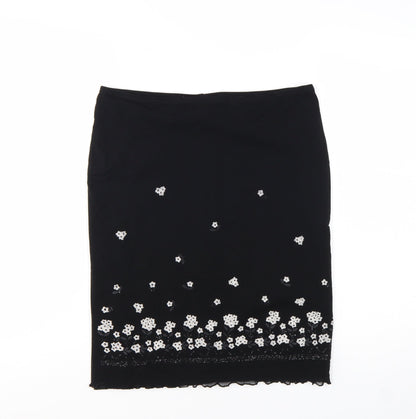 New Look Women Black Size 14 Embroidered Pencil Skirt