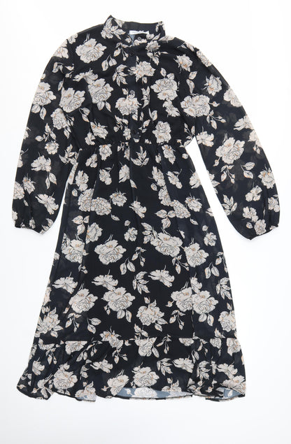 Giulia Rosi Womens Black Floral Midi Fit & Flare Dress M