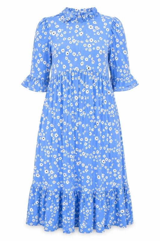 Front view of ASOS Women’s Blue Floral Midi Fit & Flare Dress, size UK 12