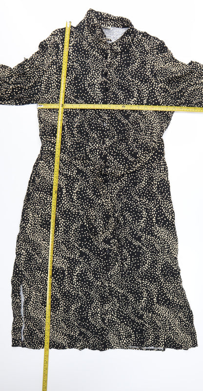 Albaray Women's Black Polka Dot Midi Shirt Dress Size 16