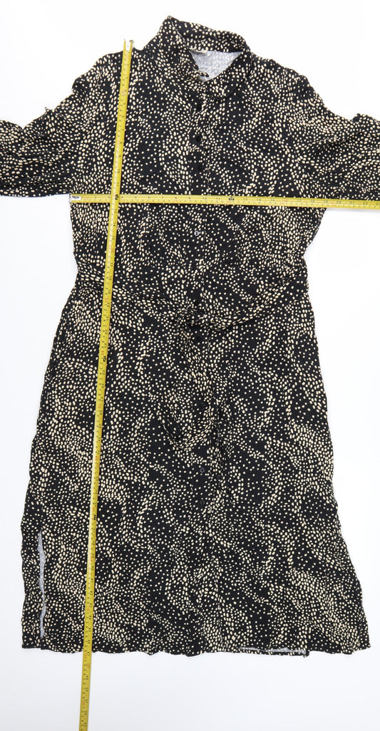 Albaray Women's Black Polka Dot Midi Shirt Dress Size 16