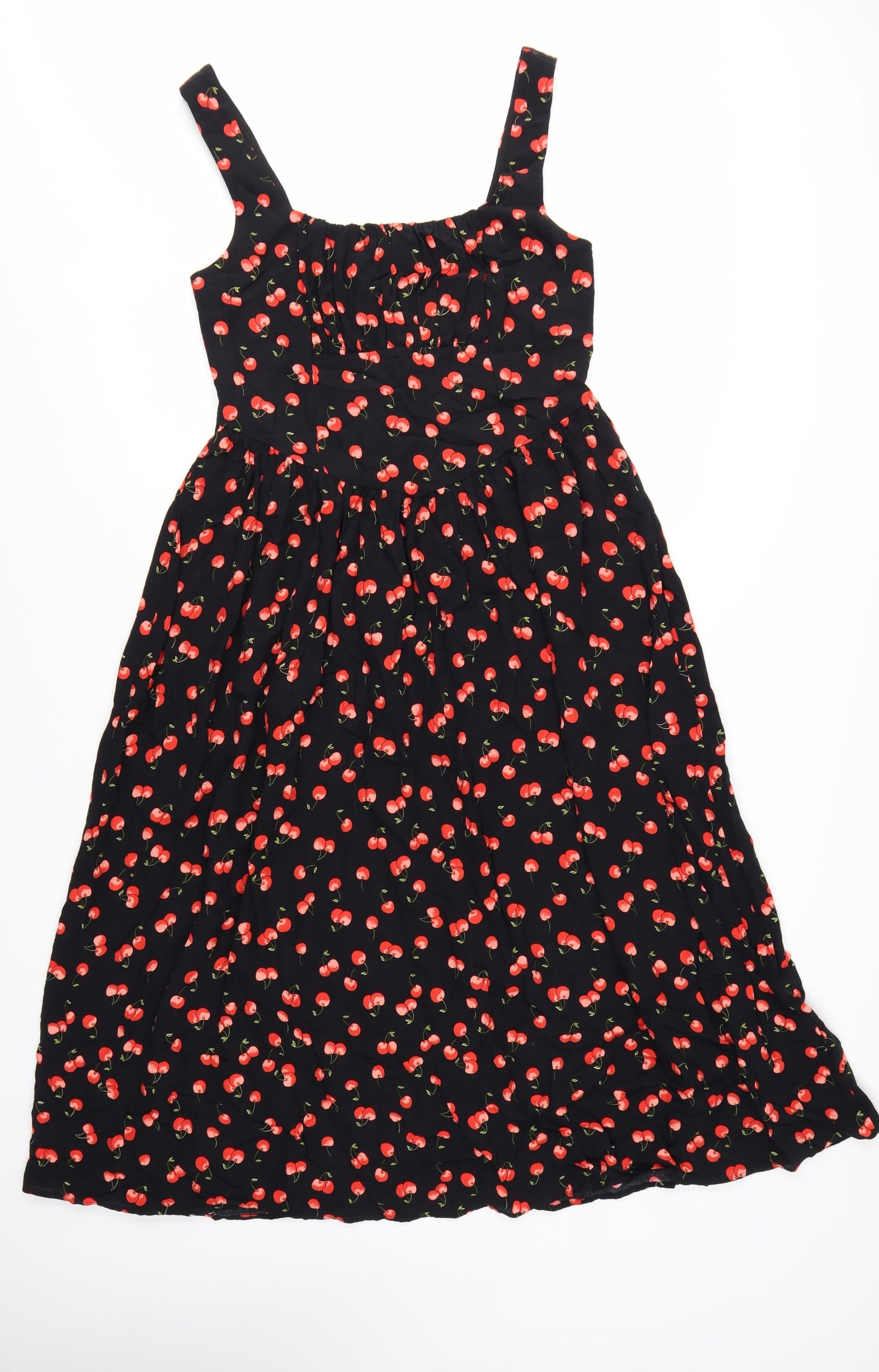 Marks and Spencer Womens Black Cherry Print Fit & Flare Midi Dress Size 12