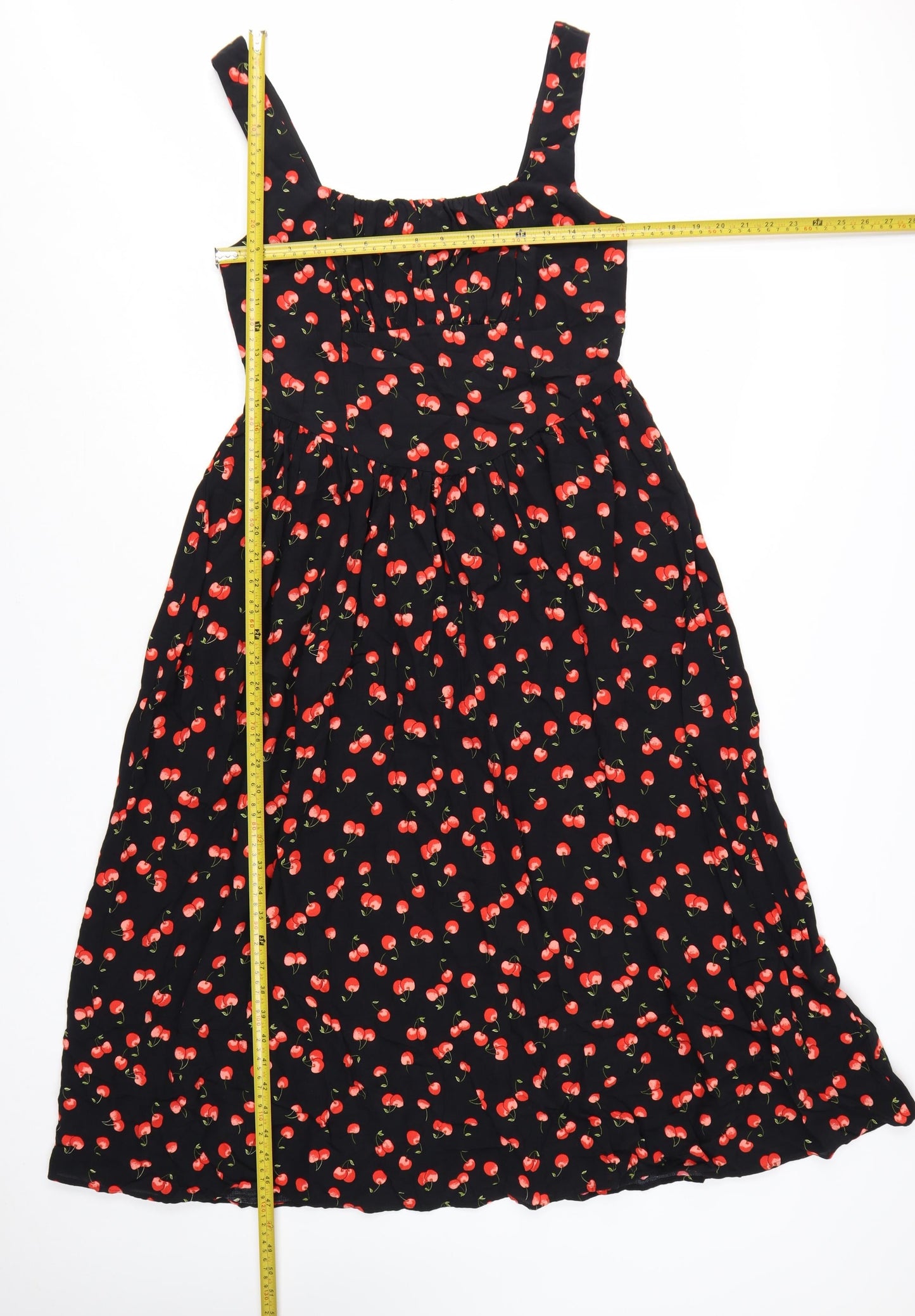 Marks and Spencer Womens Black Cherry Print Fit & Flare Midi Dress Size 12