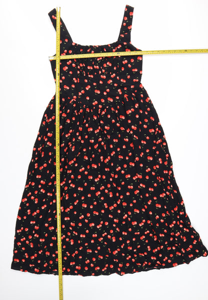 Marks and Spencer Womens Black Cherry Print Fit & Flare Midi Dress Size 12