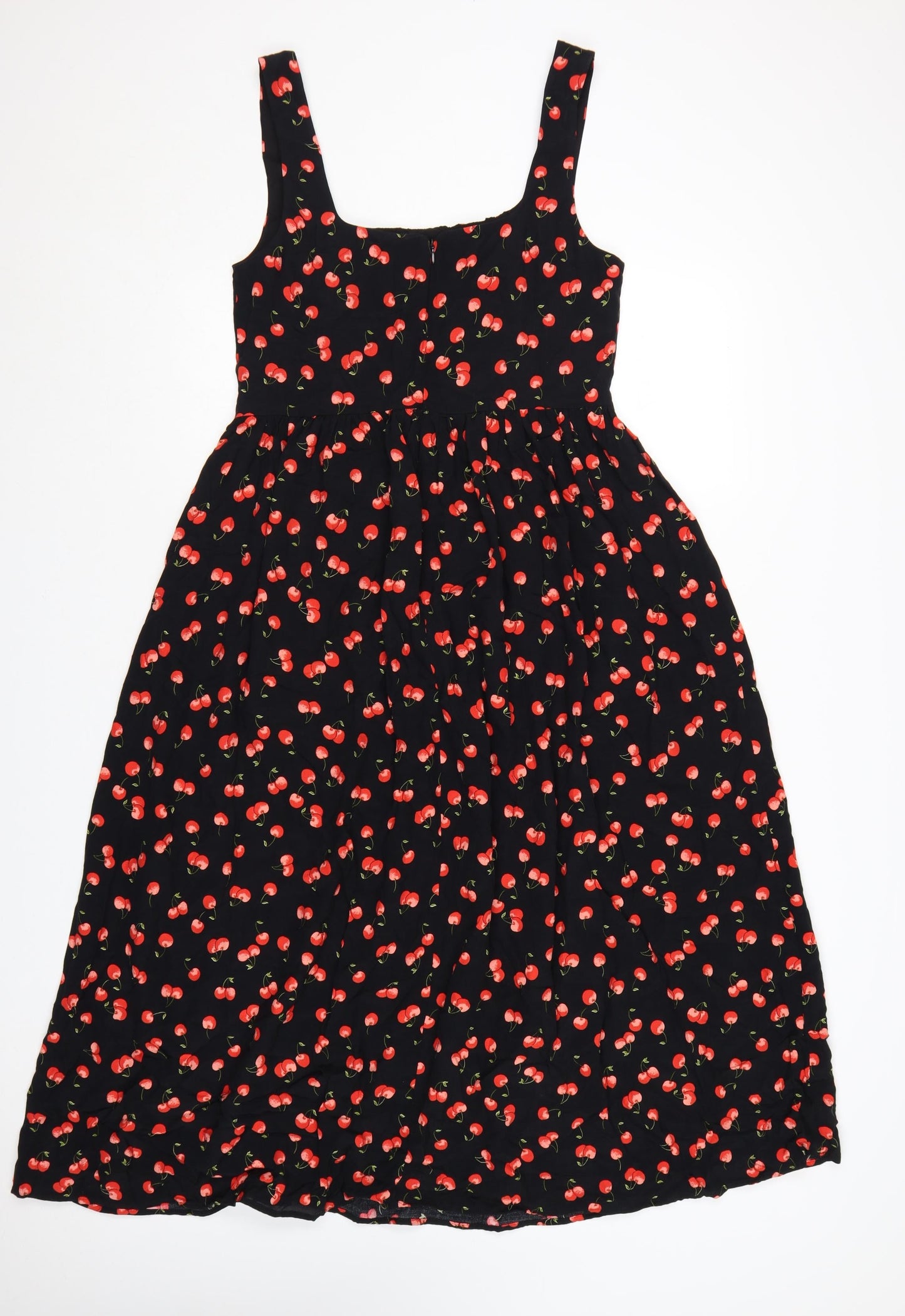 Marks and Spencer Womens Black Cherry Print Fit & Flare Midi Dress Size 12