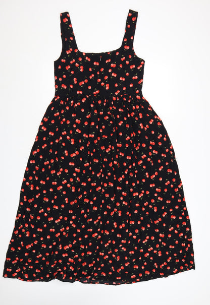 Marks and Spencer Womens Black Cherry Print Fit & Flare Midi Dress Size 12