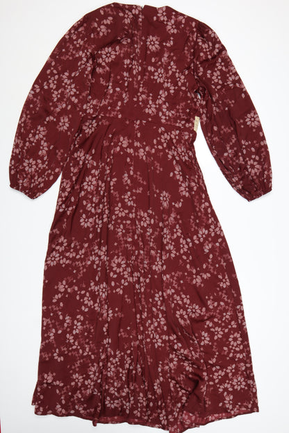 Marks and Spencer Per Una Women's Red Floral A-Line Midi Dress Size 12