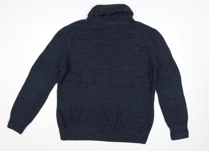 H&M L.O.G.G Men’s Blue High Neck Button Henley Knit Jumper XL