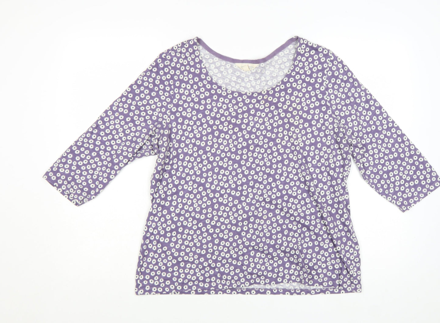 Seasalt Cornwall Womens Purple Floral Organic Cotton 3/4 Sleeve T-Shirt Size 16