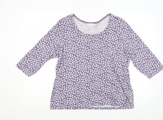 Seasalt Cornwall Womens Purple Floral Organic Cotton 3/4 Sleeve T-Shirt Size 16