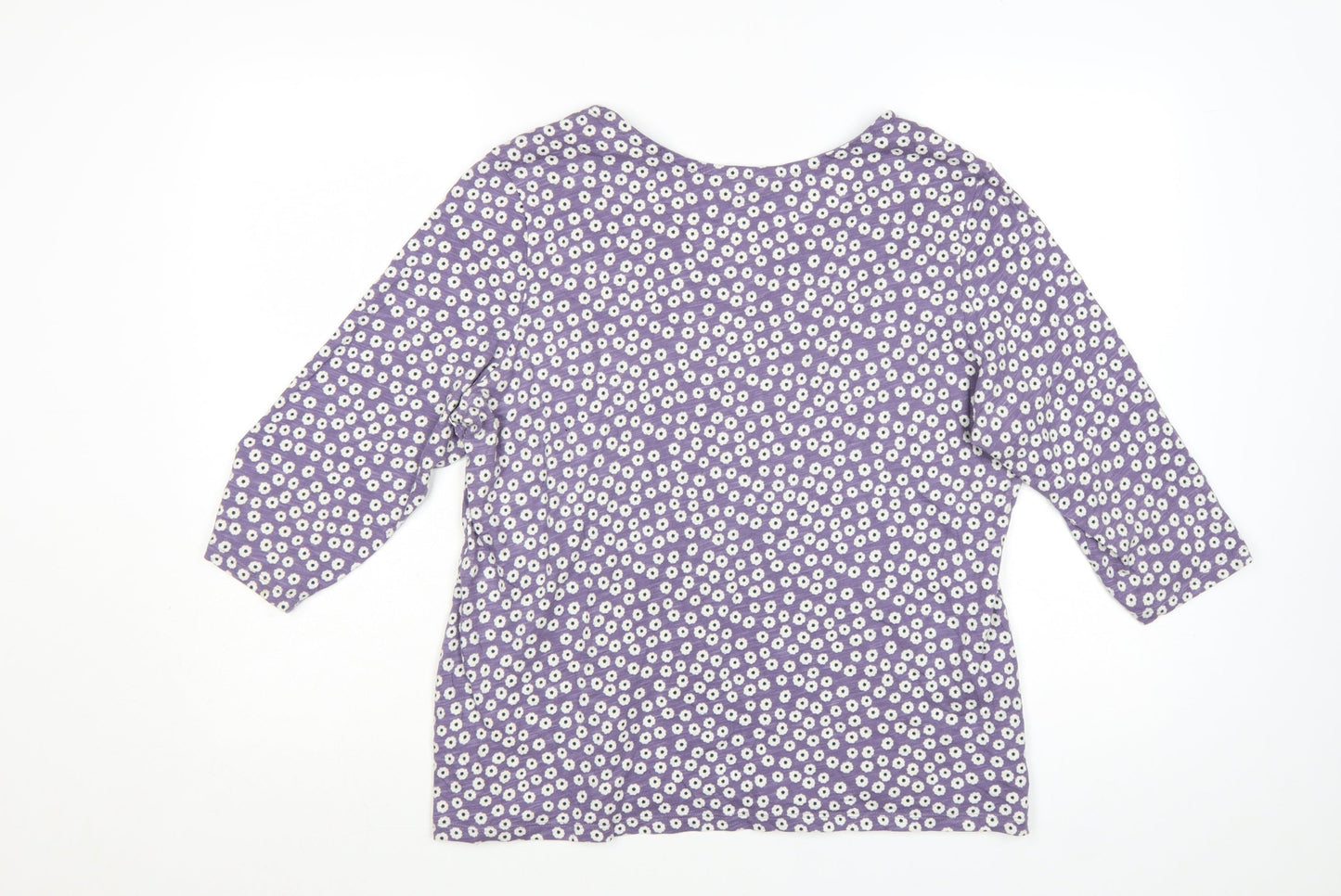 Seasalt Cornwall Womens Purple Floral Organic Cotton 3/4 Sleeve T-Shirt Size 16