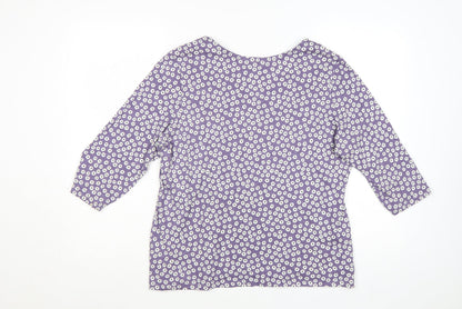 Seasalt Cornwall Womens Purple Floral Organic Cotton 3/4 Sleeve T-Shirt Size 16