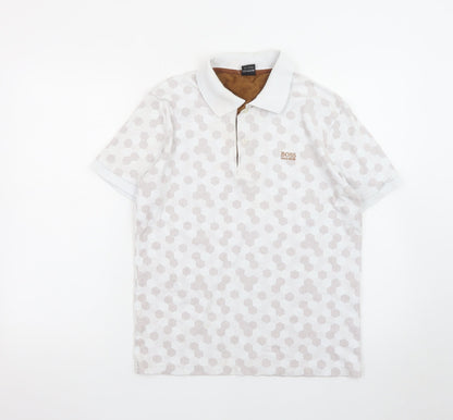 Hugo Boss Men's Beige Geometric Cotton Polo Shirt M
