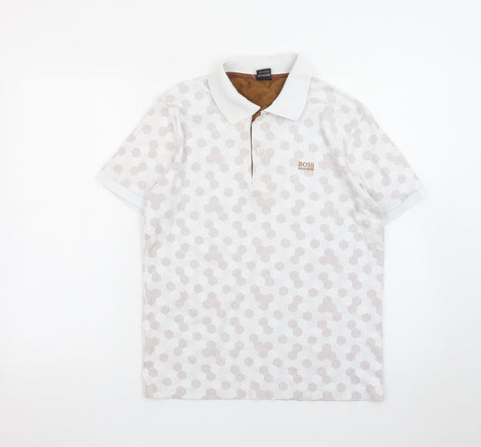 Hugo Boss Men's Beige Geometric Cotton Polo Shirt M