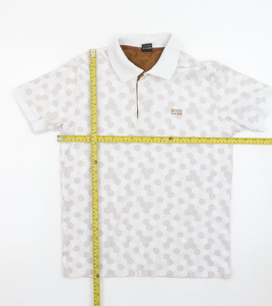 Hugo Boss Men's Beige Geometric Cotton Polo Shirt M