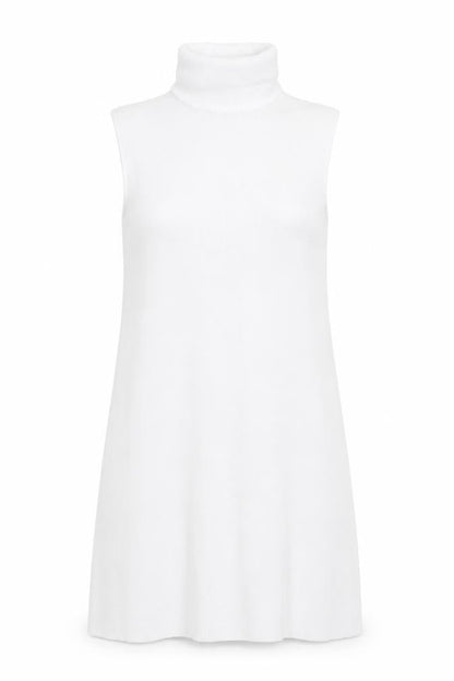 PROCAR Women's White Knit Sleeveless Roll Neck Dress M