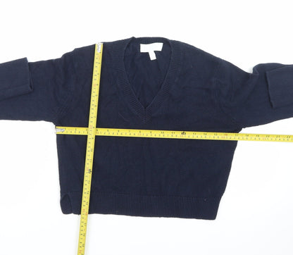 The White Company Women Blue V-Neck Cotton Knit Jumper Size 10