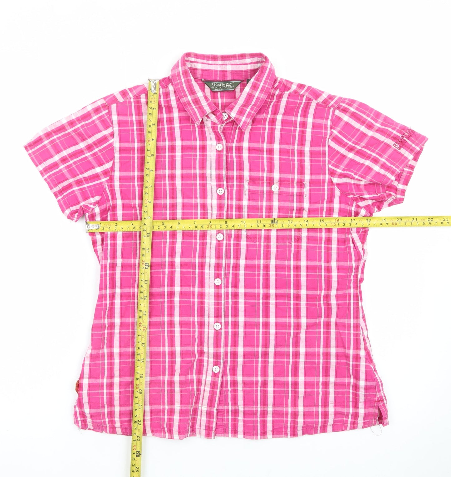 Regatta Womens Pink Check Short Sleeve Button-Up Shirt UK 12