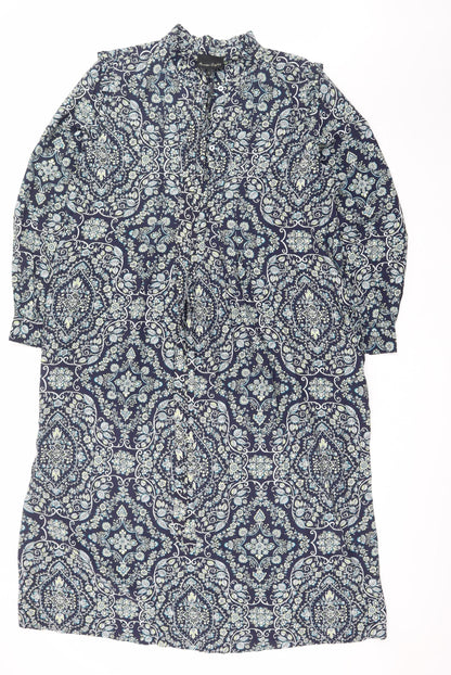 Phase Eight Women Blue Paisley Long Sleeve Shirt Dress UK 16