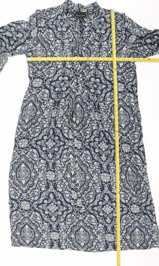 Phase Eight Women Blue Paisley Long Sleeve Shirt Dress UK 16