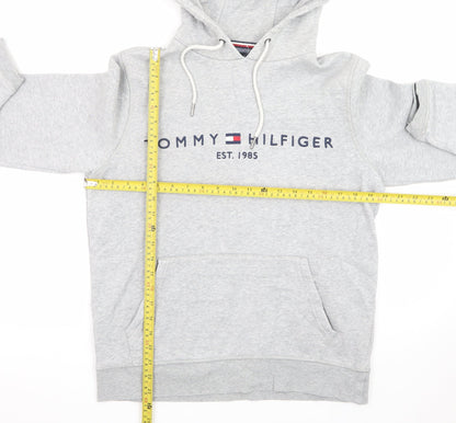 Tommy Hilfiger Men’s Grey Pullover Hoodie S Logo Fleece Sweatshirt